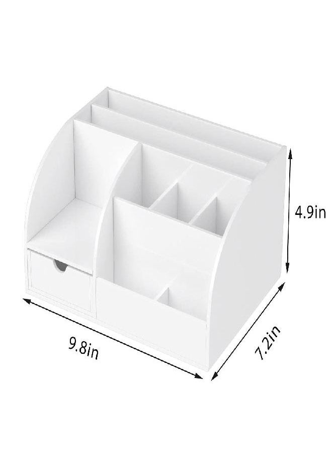 FEMELI - FEMELI Office Desk Organizer and Accessaries,Acrylic Desk Organizer with 8 Compartments +1 Drawer(White) - Image 1
