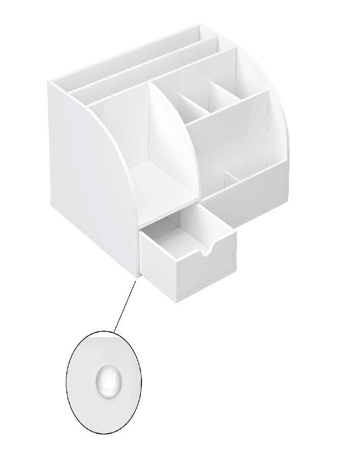 FEMELI - FEMELI Office Desk Organizer and Accessaries,Acrylic Desk Organizer with 8 Compartments +1 Drawer(White) - Image 1
