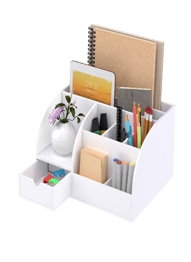 FEMELI - FEMELI Office Desk Organizer and Accessaries,Acrylic Desk Organizer with 8 Compartments +1 Drawer(White) - Image 1