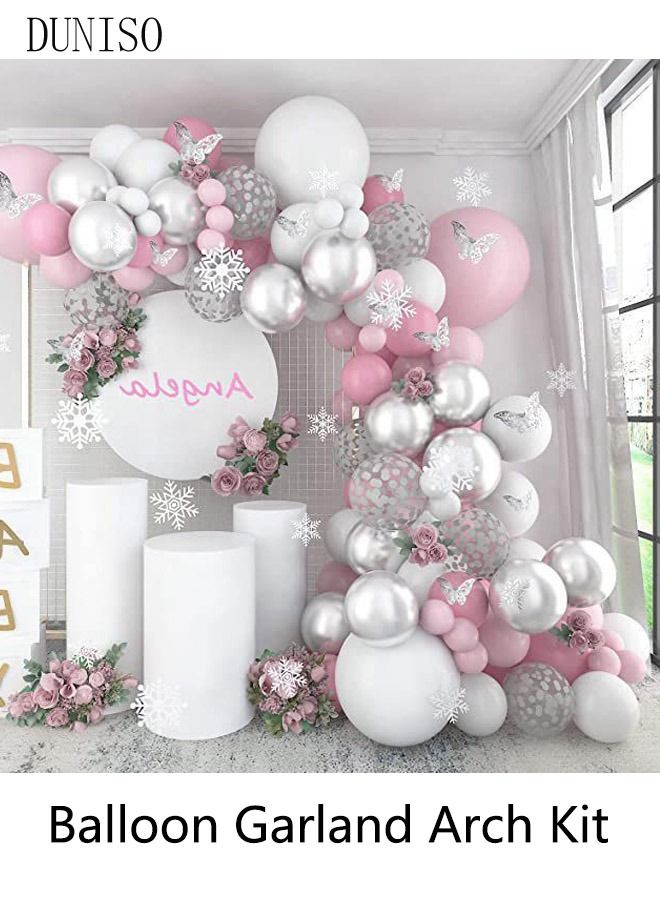 DUNISO 144PCS PCS Balloon Garland Arch Kit With Butterfly Stickers Metallic Pastel White Pink Latex Balloons Set For Baby Wedding Birthday Party Background Decorations School Opening Ceremony - Image 3