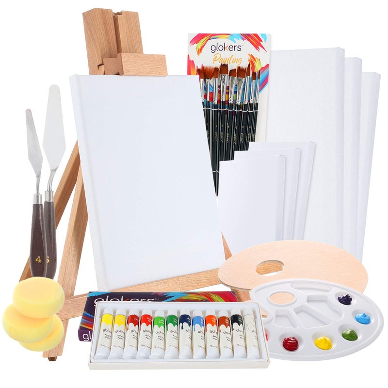 Store2508 Complete Acrylic Paint Set 36 Piece Professional Painting Set Includes Mini Easel, 6 Canvas, Paint Tray, Painting Knives, 10 Paintbrushes and More, Multicolor - Image 1