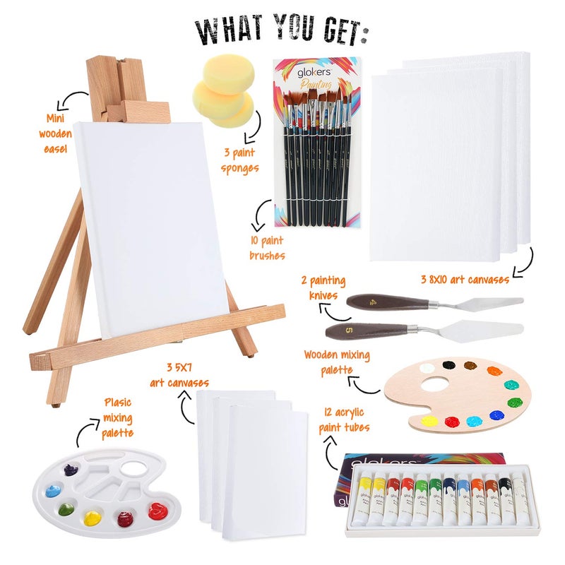 Store2508 Complete Acrylic Paint Set 36 Piece Professional Painting Set Includes Mini Easel, 6 Canvas, Paint Tray, Painting Knives, 10 Paintbrushes and More, Multicolor - Image 2