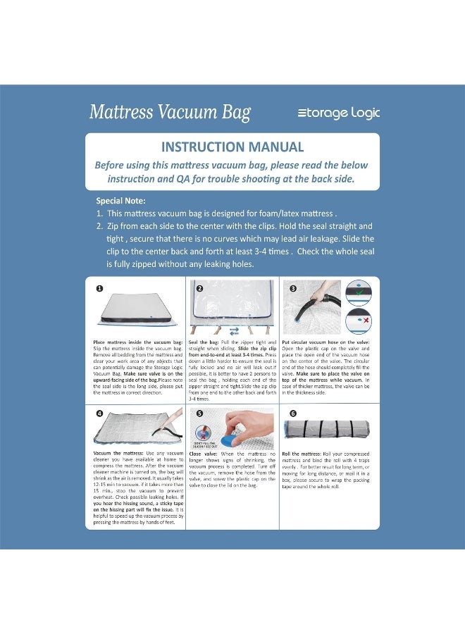 Storage Logic Queen/Full/Full-Xl Foam Mattress Vacuum Bag With Blue Zipper, Mattress Storage Bag  - Image 3