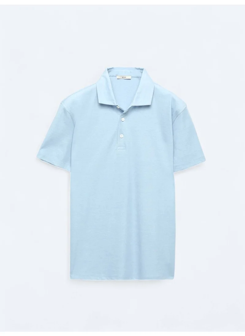 Kip Light Blue Polo Collar Cotton Blend T-Shirt