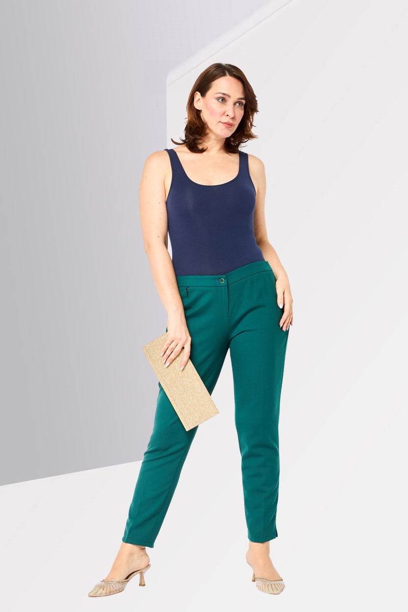 Harmont & Blaine Women Regular Fit Solid Chino Pants, Green - Image 2