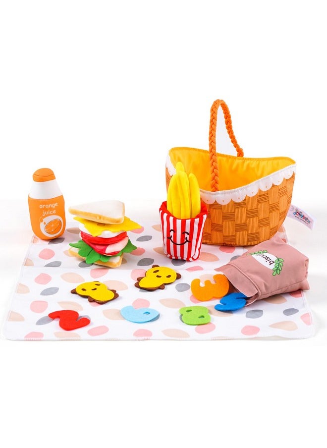 Jollybaby Jollybaby Mini Soft Cloth Kitchen Pretend Play Food Toys for Toddlers 1-3, Fabric Picnic Basket Fake Food Toys Set for Baby 0-6-12 Month, Montessori Sensory Stuffed Food Toys for Newborn Baby Gift  - Image 1