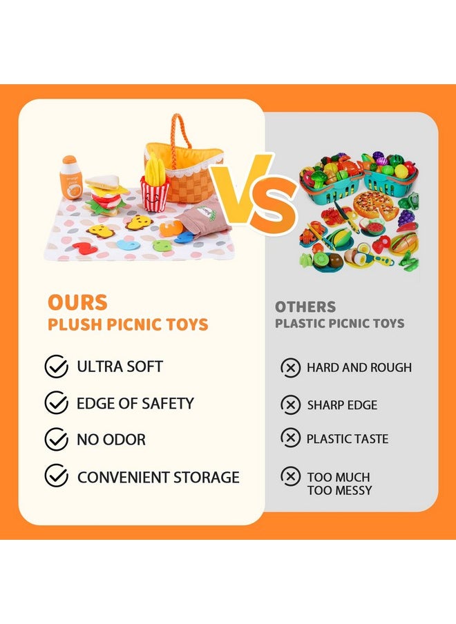Jollybaby Jollybaby Mini Soft Cloth Kitchen Pretend Play Food Toys for Toddlers 1-3, Fabric Picnic Basket Fake Food Toys Set for Baby 0-6-12 Month, Montessori Sensory Stuffed Food Toys for Newborn Baby Gift  - Image 3