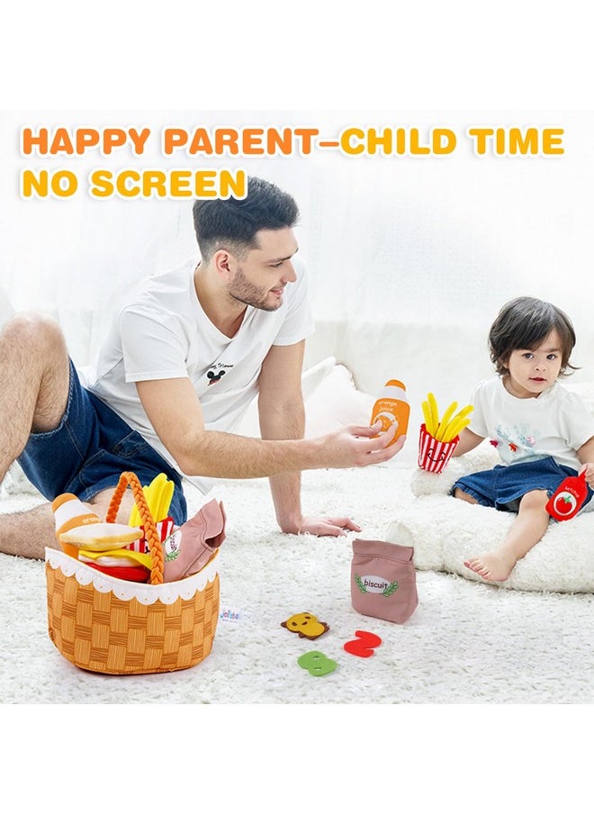 Jollybaby Jollybaby Mini Soft Cloth Kitchen Pretend Play Food Toys for Toddlers 1-3, Fabric Picnic Basket Fake Food Toys Set for Baby 0-6-12 Month, Montessori Sensory Stuffed Food Toys for Newborn Baby Gift  - Image 4