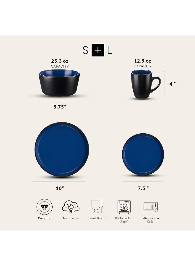Stone Lain Albie Stoneware 32Piece Modern Dinnerware Set Kitchen Plates and Bowls Sets Dish Set for 8 Blue and Black - Image 2