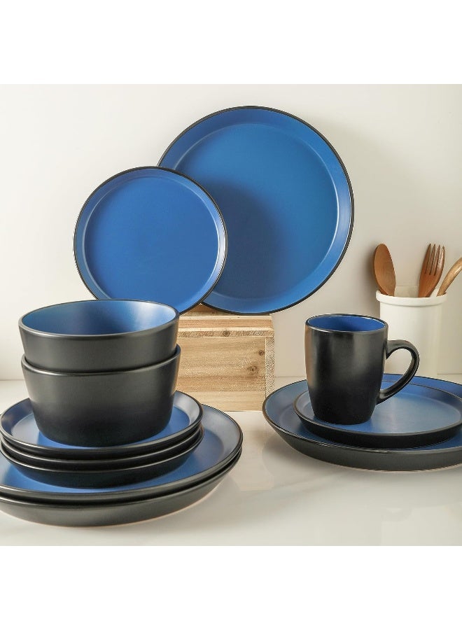 Stone Lain Albie Stoneware 32Piece Modern Dinnerware Set Kitchen Plates and Bowls Sets Dish Set for 8 Blue and Black - Image 3