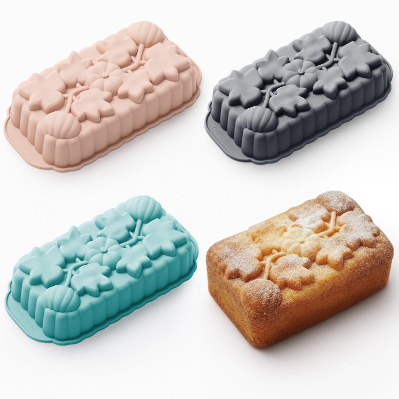 Vesici 3 Pcs Silicone Loaf Pan Pumpkin and Maple Leaf Patterns for Fall Harvest Thanksgiving Holiday 6 Cups Bread Baking Mold Non Stick Oven Microwave Safe Nordic Gray Blue Pink Colors - Image 2