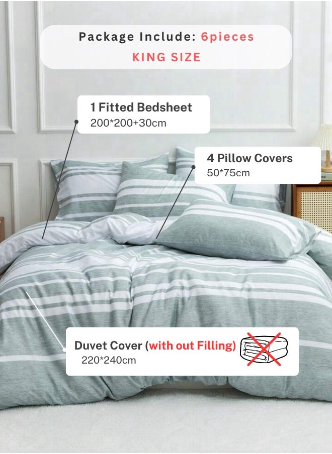 LUNA Home King Size 6 Pieces, Green Stripe Design Duvet cover set  - Image 2