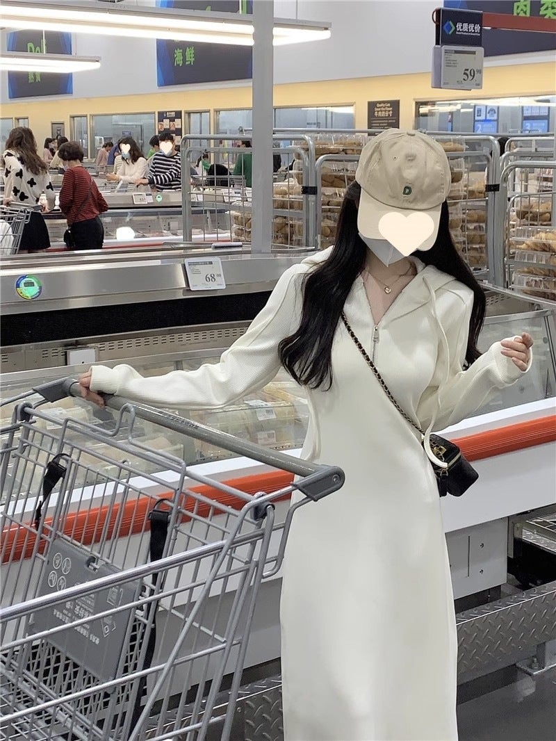 2023 Autumn Hoodie White Sweater Dress YF418 White  - Image 1