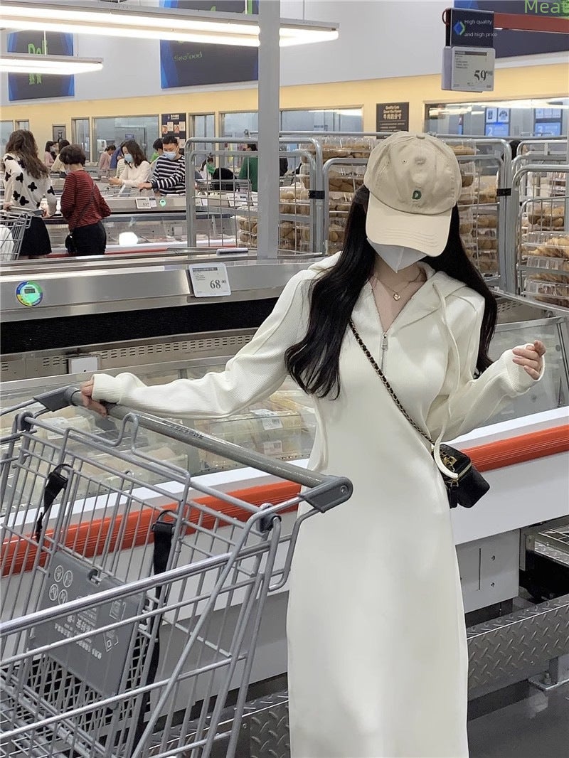 2023 Autumn Hoodie White Sweater Dress YF418 White  - Image 2
