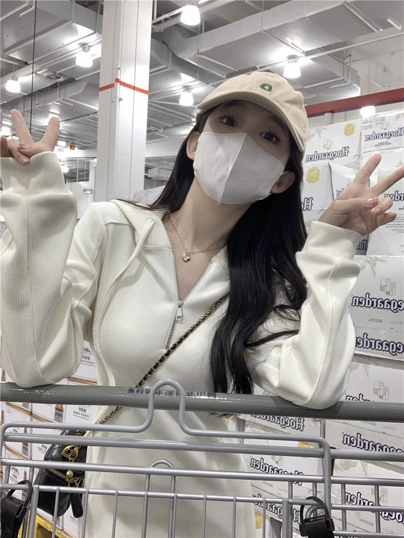 2023 Autumn Hoodie White Sweater Dress YF418 White  - Image 3
