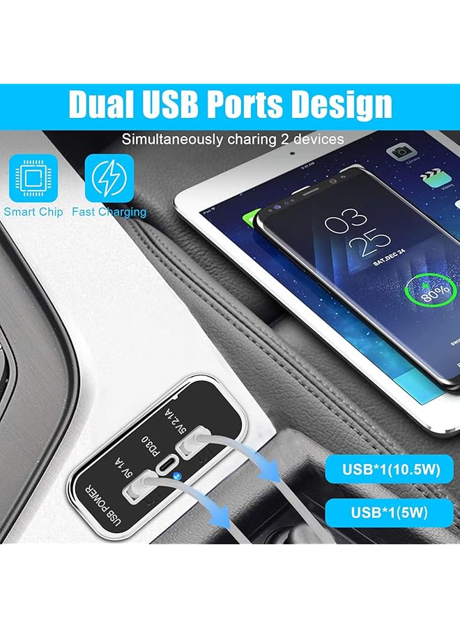إكسفور منفذ شحن سريع بثلاثة منافذ USB 12 فولت، منفذ USB مزدوج A 3.1A، منفذ Type C PD QC 3.0، محول للسيارات الترفيهية والبحرية والدراجات النارية والشاحنات وعربات الجولف والهواتف 14 13 12، S22 S21 S20 - Image 4