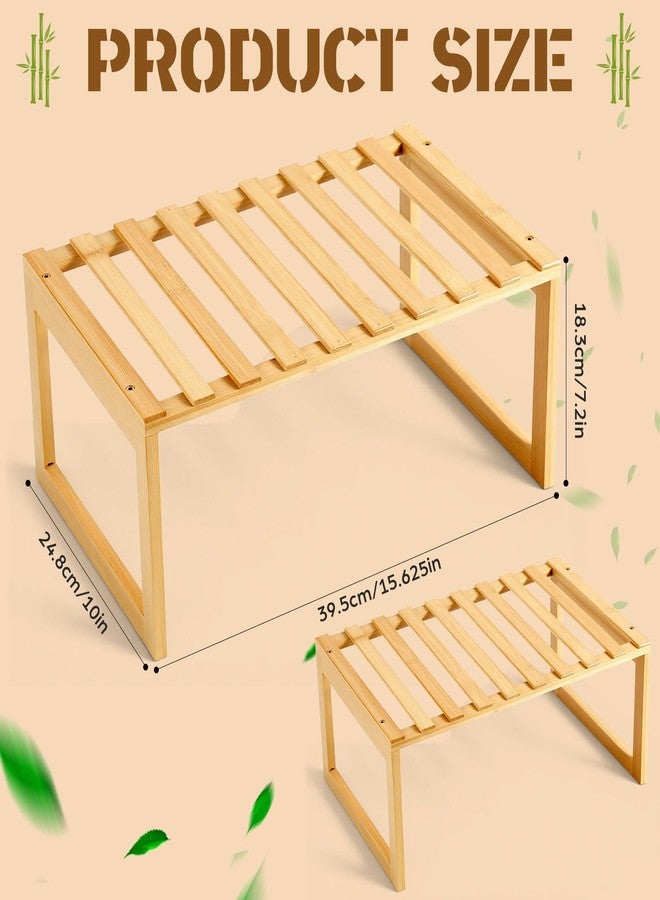 BrightRow 2 Pcs Bamboo Kitchen Cabinet Shelf, Cabinet Shelf Organizer, Cabinets Bamboo Countertop Organizer, Storage Shelves for Pantry Bathroom Dining Room Study Laundry - Image 2