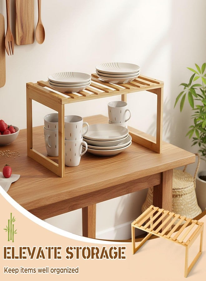 BrightRow 2 Pcs Bamboo Kitchen Cabinet Shelf, Cabinet Shelf Organizer, Cabinets Bamboo Countertop Organizer, Storage Shelves for Pantry Bathroom Dining Room Study Laundry - Image 3