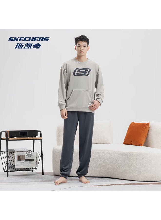 Skechers Men's Autumn Winter Lightweight Simple Warm Pajama Set Long Sleeve Crew Neck Homewear Suitable For Outdoor Wear