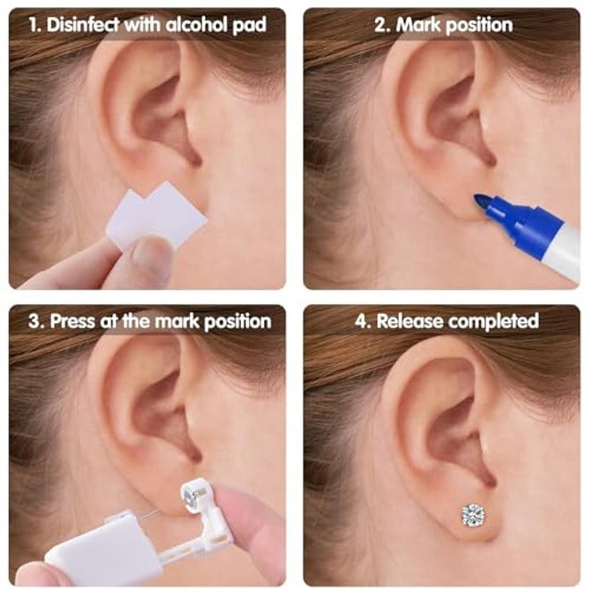 Self-drilling ear piercing gun, Linji sterile ear piercing kit for single use, non-mercury ear piercing tool, mercury-free ear piercing tool with earring backings (6 pieces) - Image 3