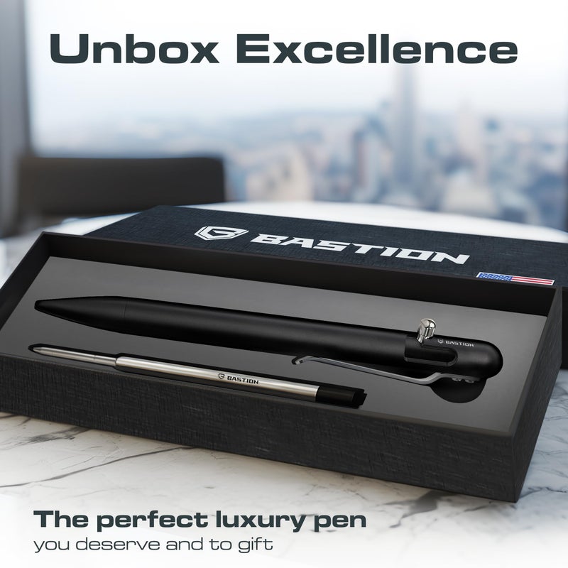 BASTIONÂ® Luxury Slim Bolt Action Pen, Durable EDC Pen with Fine Tip, Professional Ballpoint Pen for School and Work - Titanium - Image 5