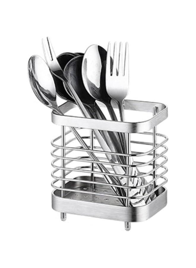 HOOKOR Kitchen Utensil Holder， Stainless Steel Storage Cooking Silverware Caddy，Kitchen Utensil Drying Caddy, Cutlery Drainer for Kitchen Utensil, Rust-Proof Cutlery Utensil Organizer (Silver)  - Image 1