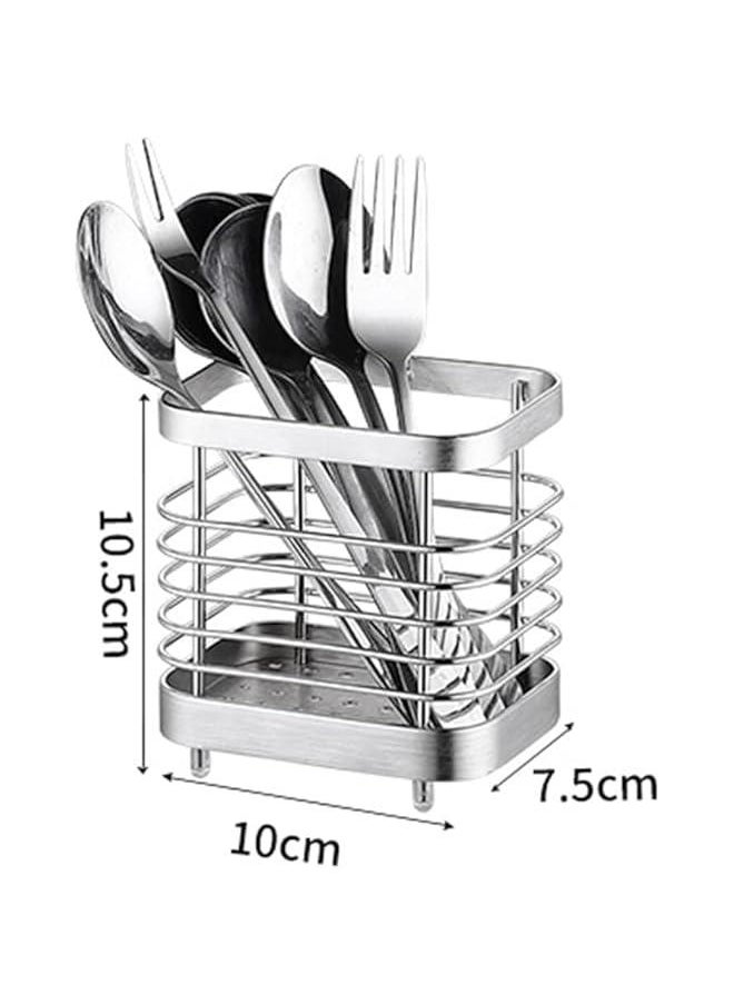 HOOKOR Kitchen Utensil Holder， Stainless Steel Storage Cooking Silverware Caddy，Kitchen Utensil Drying Caddy, Cutlery Drainer for Kitchen Utensil, Rust-Proof Cutlery Utensil Organizer (Silver)  - Image 2