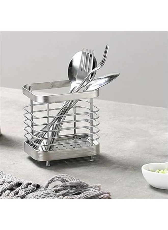 HOOKOR Kitchen Utensil Holder， Stainless Steel Storage Cooking Silverware Caddy，Kitchen Utensil Drying Caddy, Cutlery Drainer for Kitchen Utensil, Rust-Proof Cutlery Utensil Organizer (Silver)  - Image 4