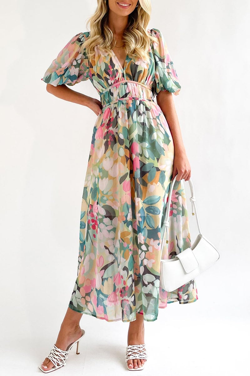Maxigerui Women's Summer Floral Maxi Dress Spring Wedding Guest Dress 2026 Green Floral M - Image 3