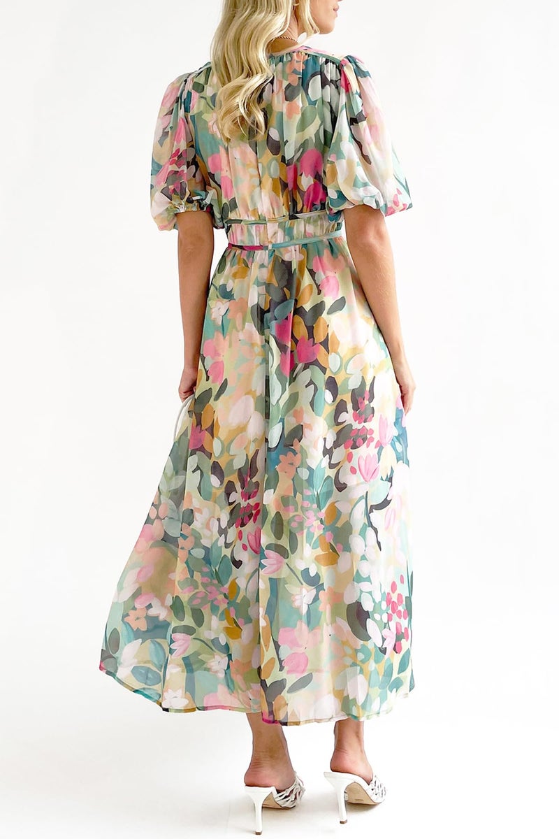 Maxigerui Women's Summer Floral Maxi Dress Spring Wedding Guest Dress 2026 Green Floral M - Image 5