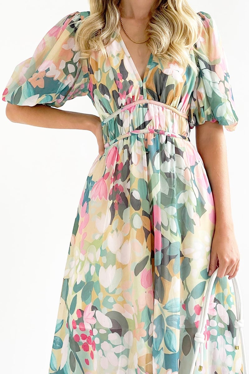 Maxigerui Women's Summer Floral Maxi Dress Spring Wedding Guest Dress 2026 Green Floral M - Image 2