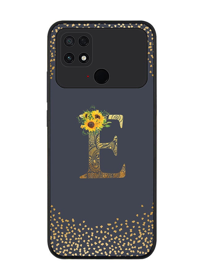 Stylizedd Rugged Black edge case for Xiaomi Poco C40 Slim fit Soft Case Flexible Rubber Edges Anti Drop TPU Gel Thin Cover - Custom Monogram Initial Letter Floral Pattern Alphabet - E (Grey ) - Image 1