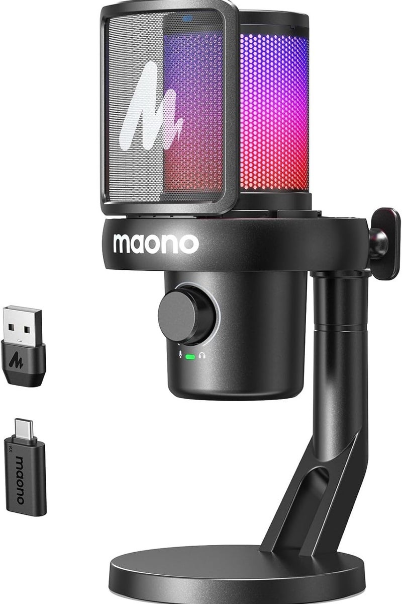 ماونو ميكروفون MAONO DM40 PRO مكثف يو إس بي / لاسلكي للبث والبودكاست والألعاب وتسجيل الصوت – ميكروفون بجودة الاستوديو مع زر كتم، إضاءة RGB، ومراقبة فورية – أسود - Image 1
