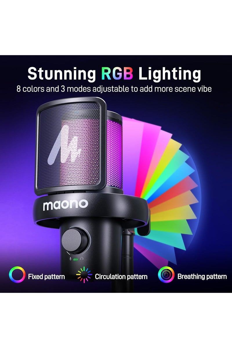ماونو ميكروفون MAONO DM40 PRO مكثف يو إس بي / لاسلكي للبث والبودكاست والألعاب وتسجيل الصوت – ميكروفون بجودة الاستوديو مع زر كتم، إضاءة RGB، ومراقبة فورية – أسود - Image 4