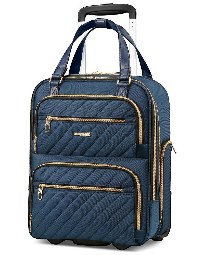 LUGGEX Underseat Carry On Luggage with Wheels, Stylish Lightweight Under Seat Luggage, Soft Sided Personal Item Suitcase for Short Trip (Blue, 16 Inch) - Image 1