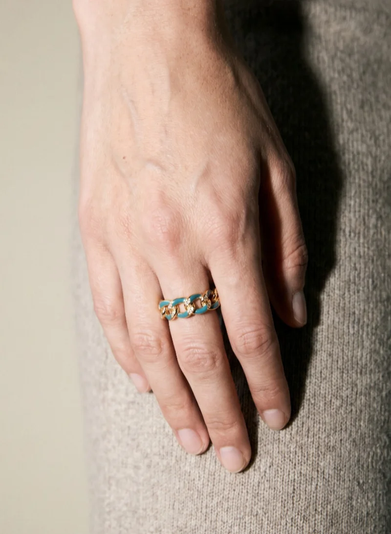 ايمي دبي Chain aquamarine ring w/stones