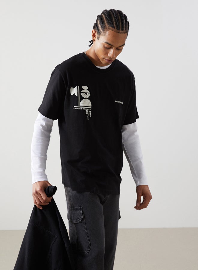 LC WAIKIKI Crew Neck Short Sleeve Printed Combed Cotton Men's T-shirt  - Image 1