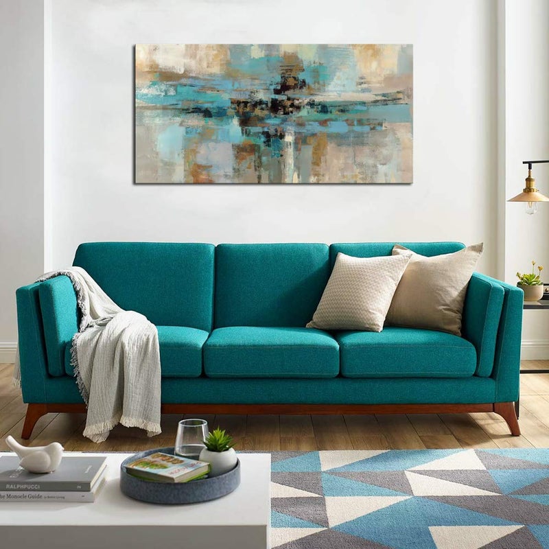 DZL Art A74750 Canvas Prints Abstract Wall Art Print Paintings Blue and Brown Stretched Canvas Wooden Framed for living Room Bedroom and Office Home Decor Artwork - Image 4