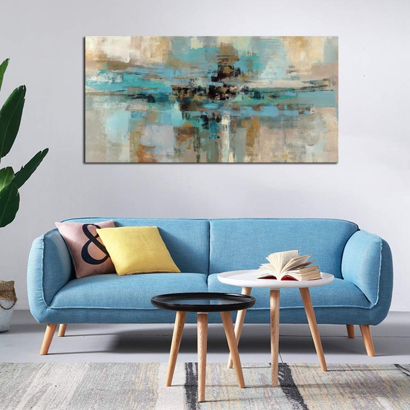 DZL Art A74750 Canvas Prints Abstract Wall Art Print Paintings Blue and Brown Stretched Canvas Wooden Framed for living Room Bedroom and Office Home Decor Artwork - Image 3