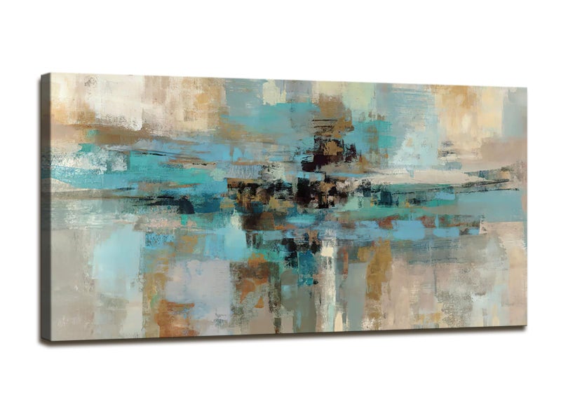 DZL Art A74750 Canvas Prints Abstract Wall Art Print Paintings Blue and Brown Stretched Canvas Wooden Framed for living Room Bedroom and Office Home Decor Artwork - Image 1
