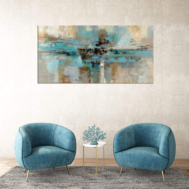 DZL Art A74750 Canvas Prints Abstract Wall Art Print Paintings Blue and Brown Stretched Canvas Wooden Framed for living Room Bedroom and Office Home Decor Artwork - Image 5