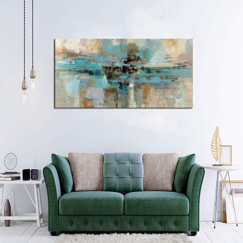 DZL Art A74750 Canvas Prints Abstract Wall Art Print Paintings Blue and Brown Stretched Canvas Wooden Framed for living Room Bedroom and Office Home Decor Artwork - Image 2