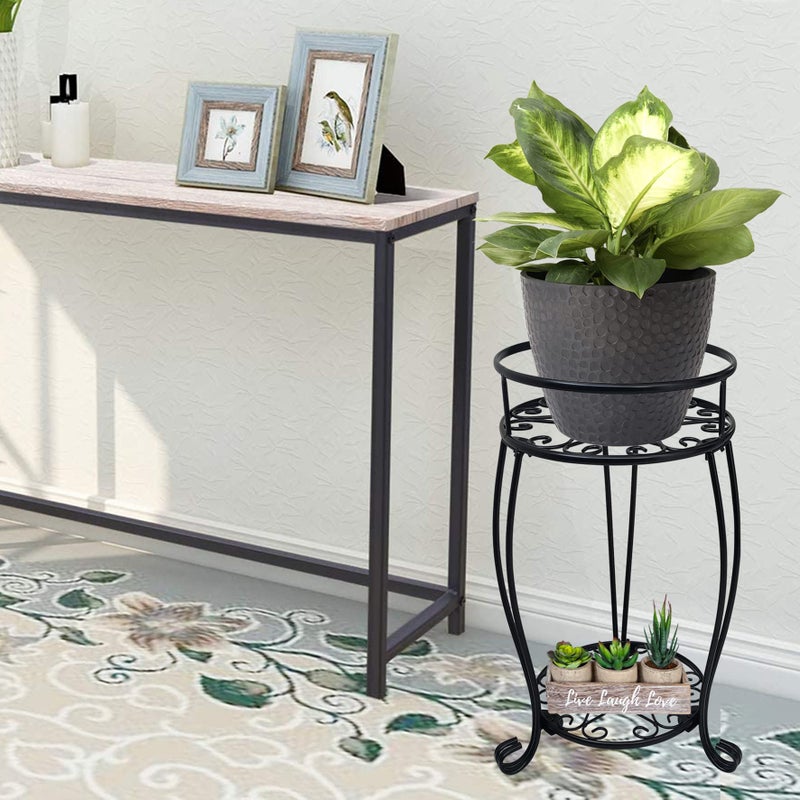C CASIMR CASIMR 2 Tier Plant Stand, 19.2 inch Tall Metal Potted Holder Rack,Indoor Outdoor Multiple Flower Pot Shelf Rustproof Iron Garden Container for Garden Patio Living Room Corner Balcony, Black - Image 2