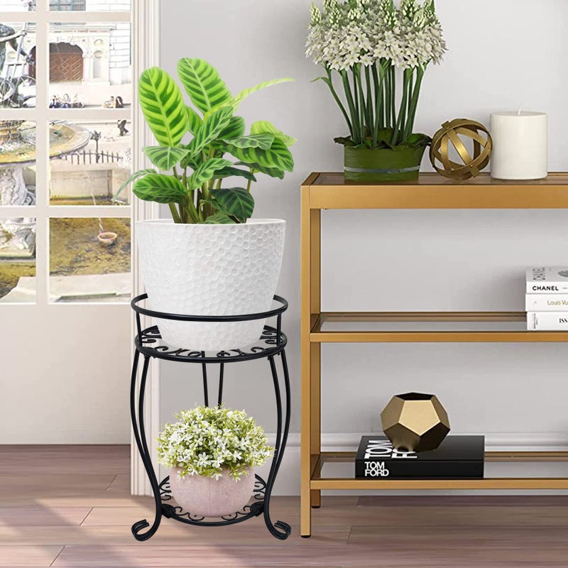 C CASIMR CASIMR 2 Tier Plant Stand, 19.2 inch Tall Metal Potted Holder Rack,Indoor Outdoor Multiple Flower Pot Shelf Rustproof Iron Garden Container for Garden Patio Living Room Corner Balcony, Black - Image 3