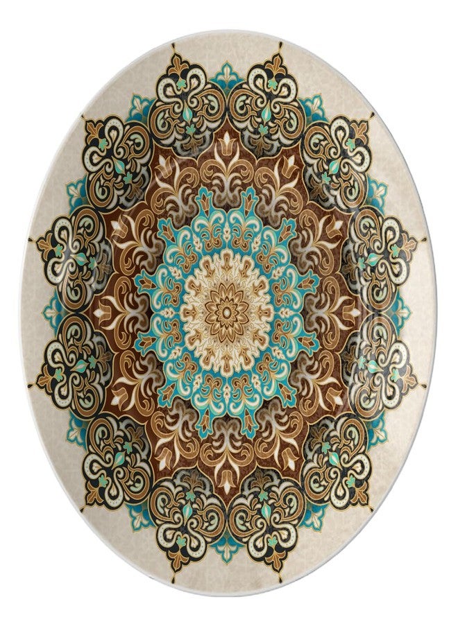 WOODHANG Earthy Boho Mandala Digital Printed Ceramic Wall Decorative Plates|Brown, Teal & Gold|Living Room Bedroom Kitchen Home Decor|Set of 1|8 Inches|Gifting & Rustic Style Wall Decoration - Image 1