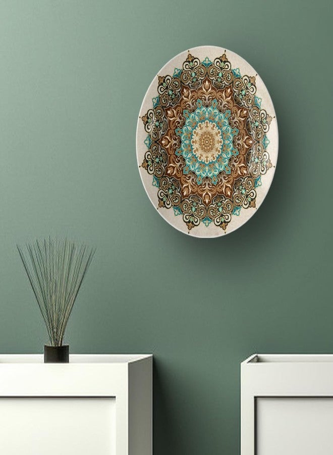 WOODHANG Earthy Boho Mandala Digital Printed Ceramic Wall Decorative Plates|Brown, Teal & Gold|Living Room Bedroom Kitchen Home Decor|Set of 1|8 Inches|Gifting & Rustic Style Wall Decoration - Image 5