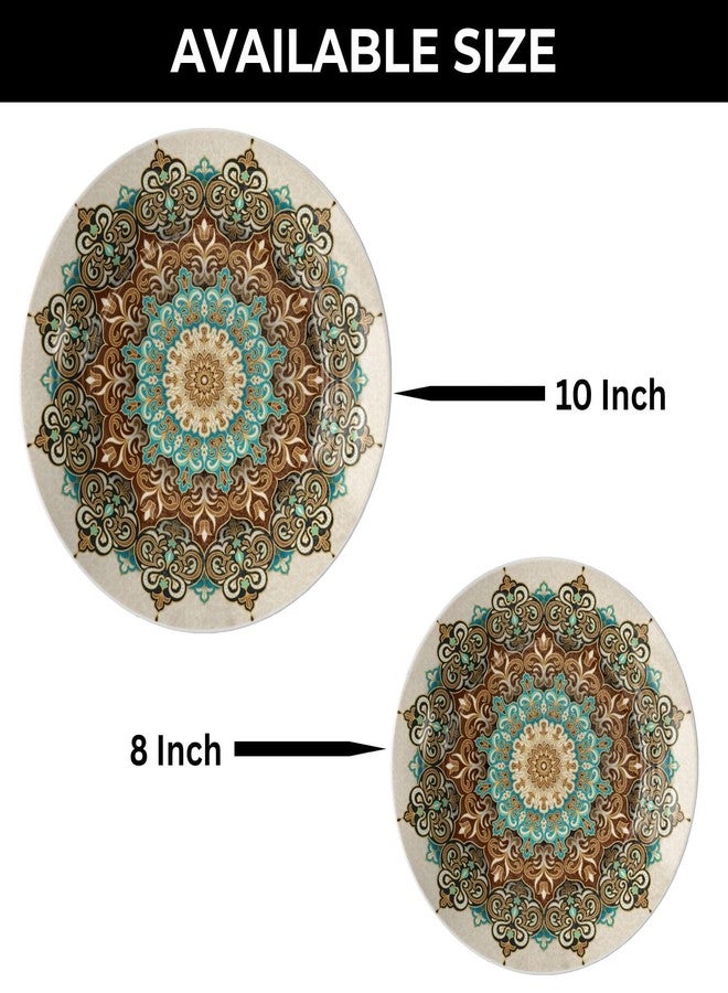 WOODHANG Earthy Boho Mandala Digital Printed Ceramic Wall Decorative Plates|Brown, Teal & Gold|Living Room Bedroom Kitchen Home Decor|Set of 1|8 Inches|Gifting & Rustic Style Wall Decoration - Image 2