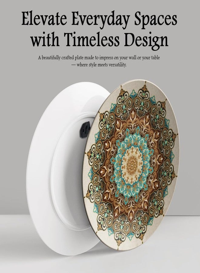 WOODHANG Earthy Boho Mandala Digital Printed Ceramic Wall Decorative Plates|Brown, Teal & Gold|Living Room Bedroom Kitchen Home Decor|Set of 1|8 Inches|Gifting & Rustic Style Wall Decoration - Image 3