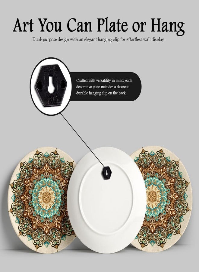 WOODHANG Earthy Boho Mandala Digital Printed Ceramic Wall Decorative Plates|Brown, Teal & Gold|Living Room Bedroom Kitchen Home Decor|Set of 1|8 Inches|Gifting & Rustic Style Wall Decoration - Image 4