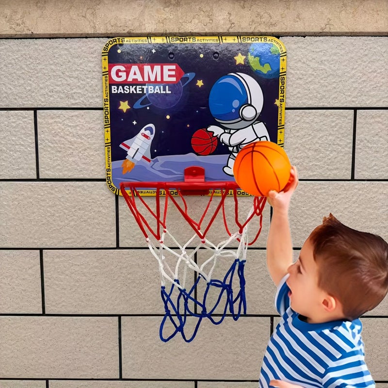 Space Astronaut Indoor Basketball Hoop Movable No Drill Wall Mounted Kids Toy - Image 1